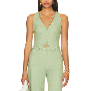 Camila Coelho 'Matilde' Green Open Back Linen Vest Size S